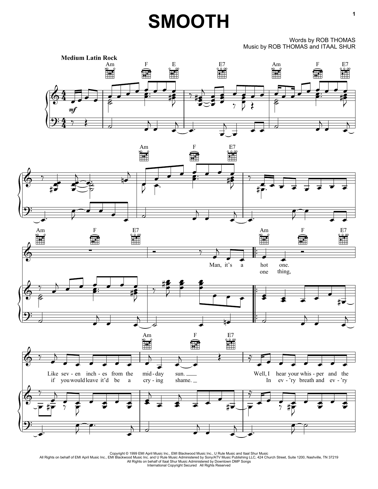 Santana featuring Rob Thomas Smooth sheet music notes and chords. Download Printable PDF.