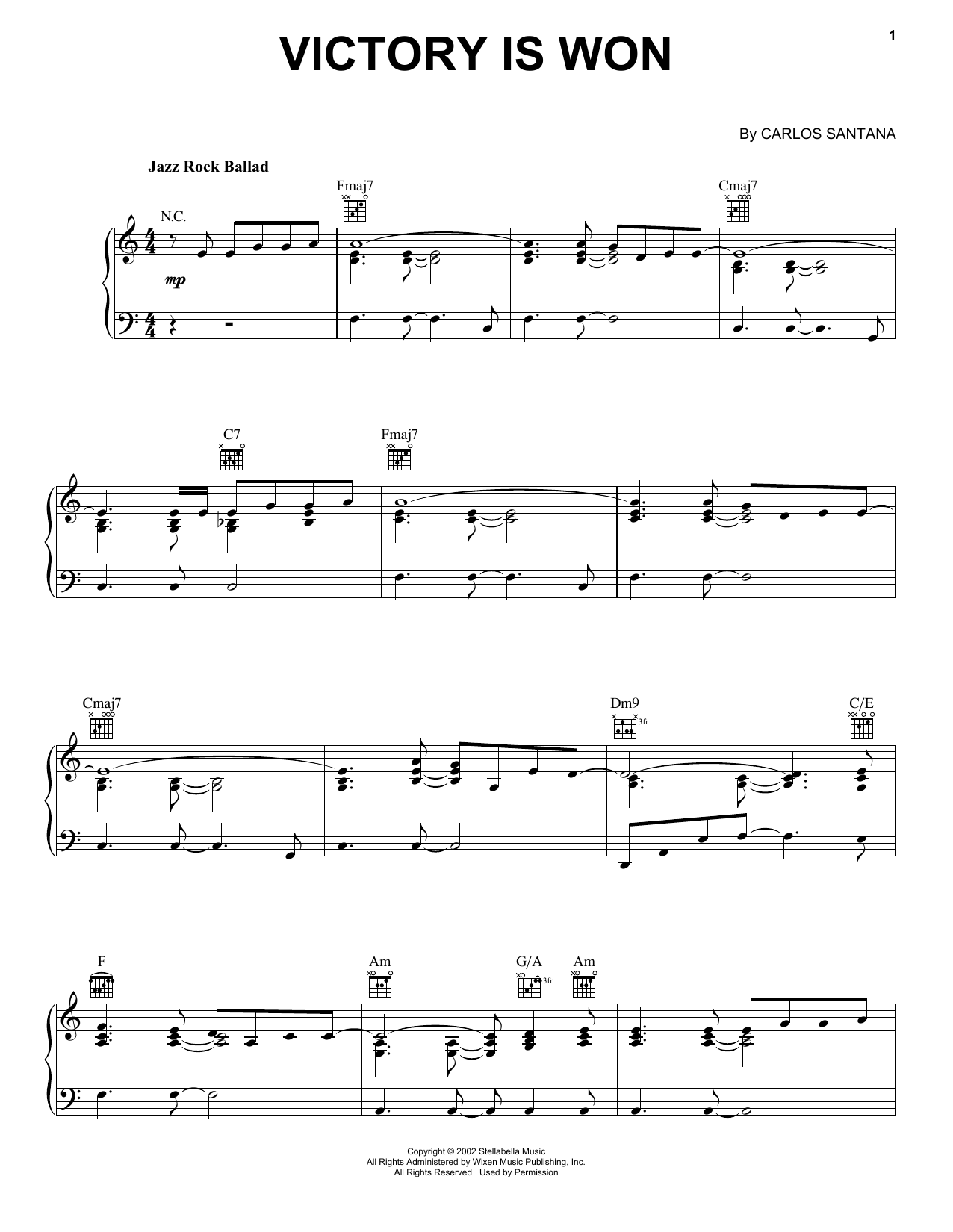 Santana Victory Is Won sheet music notes and chords. Download Printable PDF.