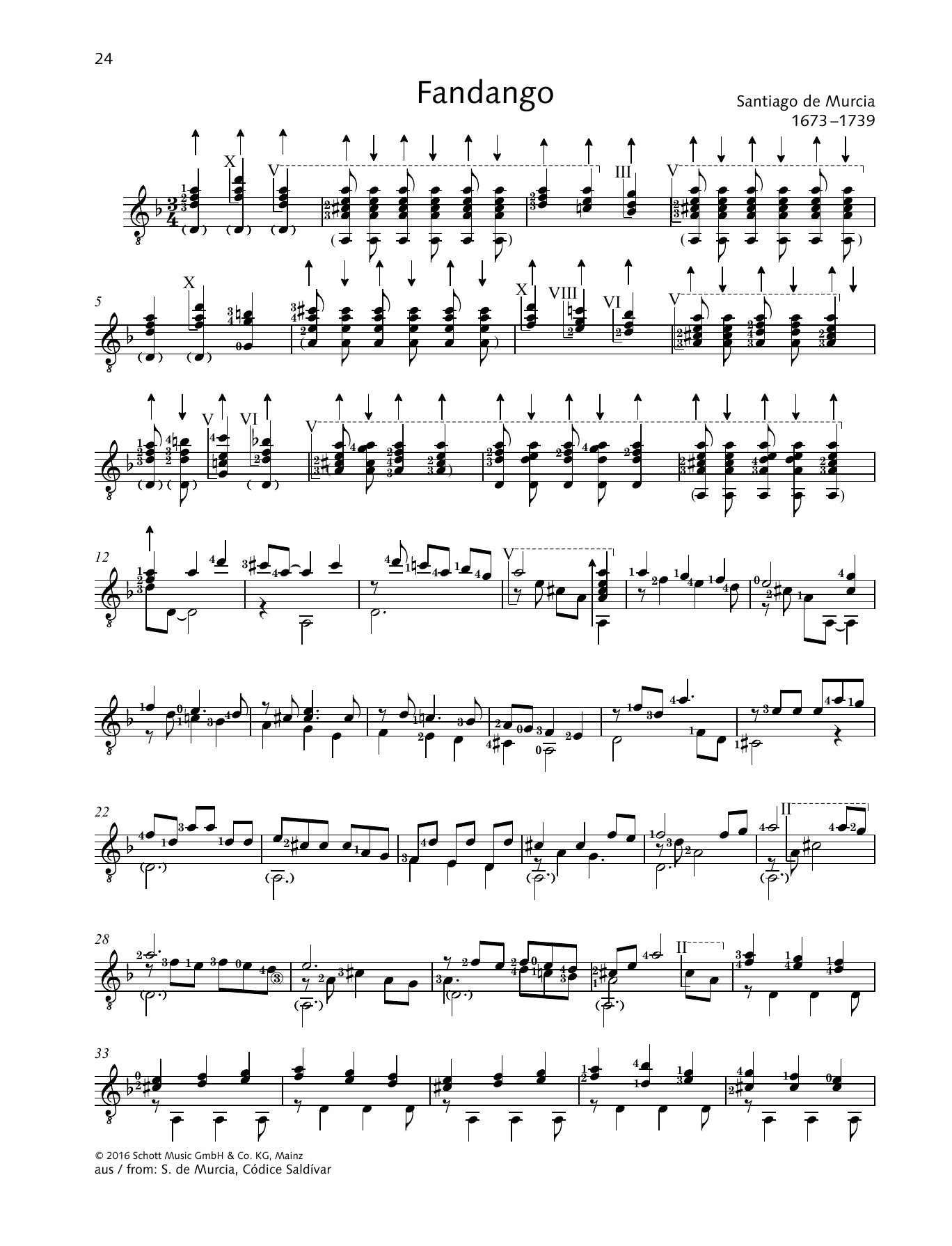 Santiago de Murcia Fandango sheet music notes and chords. Download Printable PDF.