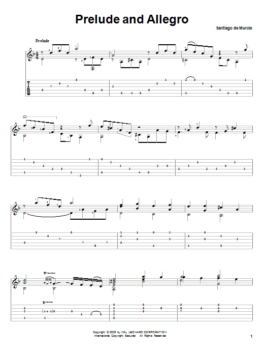 Santiago de Murcia Prelude And Allegro sheet music notes and chords. Download Printable PDF.