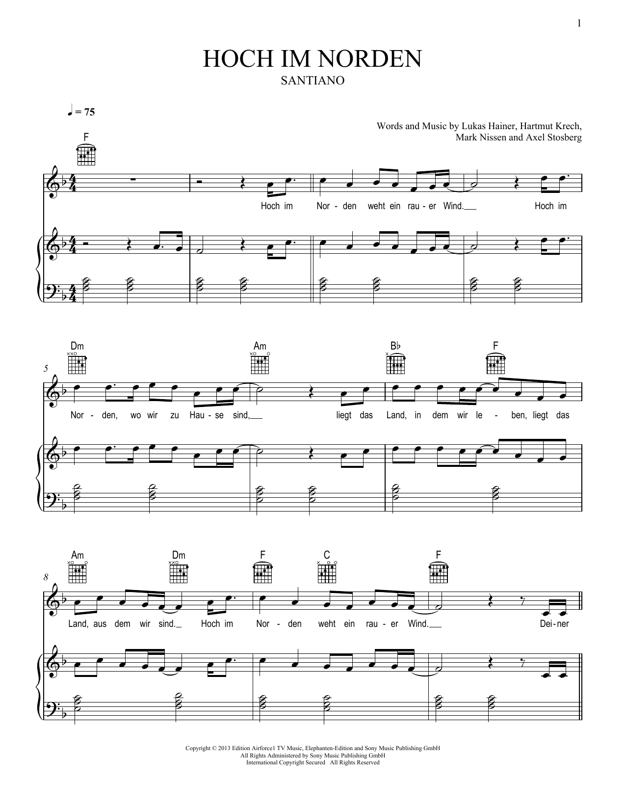 Santiano Hoch im Norden sheet music notes and chords. Download Printable PDF.