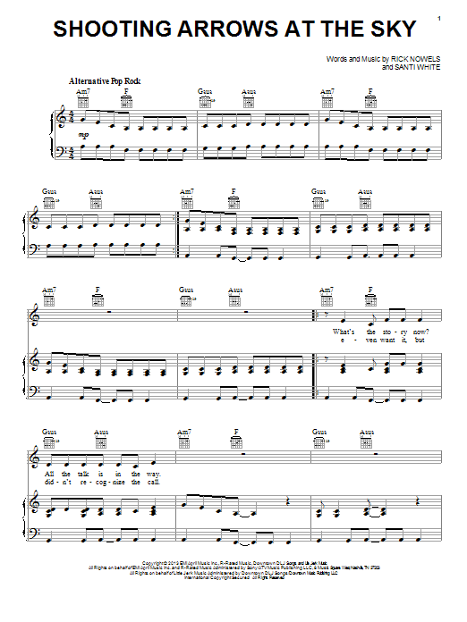 Learn to play Santigold Shooting Arrows At The Sky sheet music for Piano, Vocal & Guitar Chords (Right-Hand Melody) in minutes. Price: 7.8900$ Santigold Shooting Arrows At The Sky sheet music notes and chords arranged for Piano, Vocal & Guitar Chords (Right-Hand Melody)