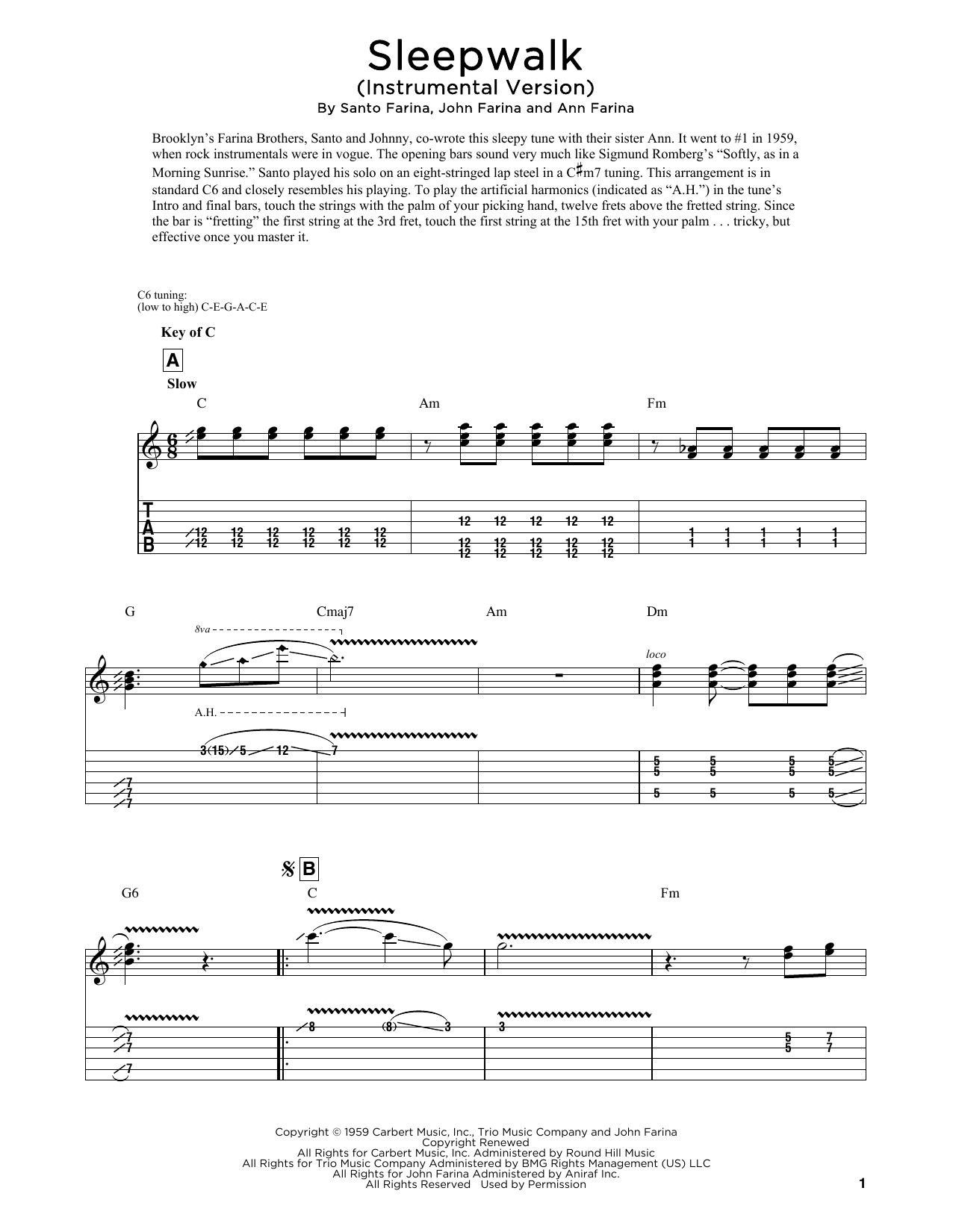 Santo & Johnny Sleepwalk (Instrumental Version) (arr. Fred Sokolow) sheet music notes and chords. Download Printable PDF.