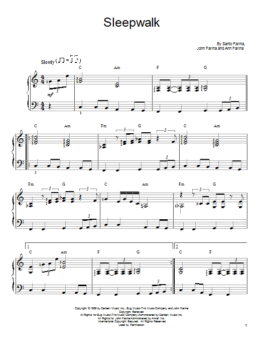 Santo & Johnny Sleepwalk sheet music notes and chords. Download Printable PDF.