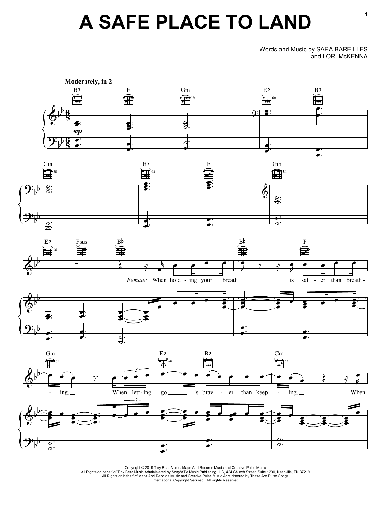 Learn to play Sara Bareilles A Safe Place To Land (feat. John Legend) sheet music for Piano, Vocal & Guitar Chords (Right-Hand Melody) in minutes. Price: 7.8900$ Sara Bareilles A Safe Place To Land (feat. John Legend) sheet music notes and chords arranged for Piano, Vocal & Guitar Chords (Right-Hand Melody)