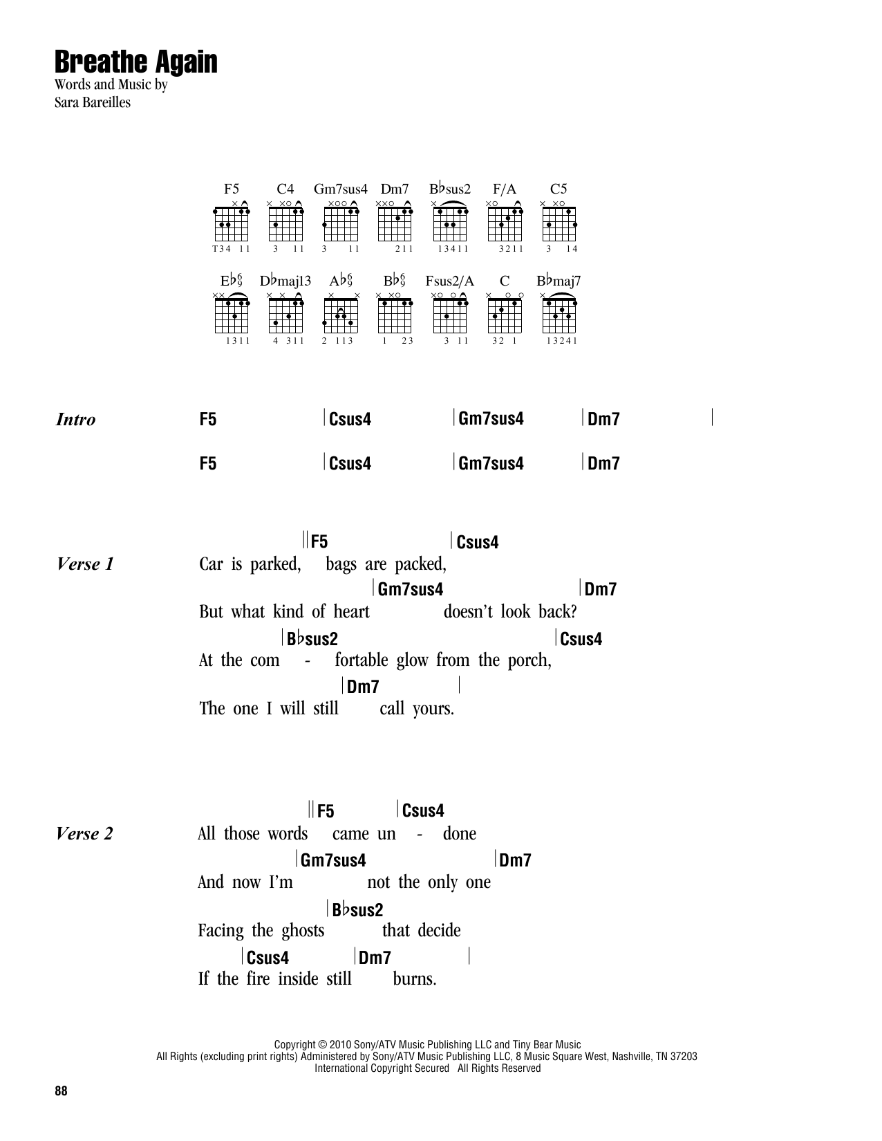 Sara Bareilles Breathe Again sheet music notes and chords arranged for Guitar Chords/Lyrics