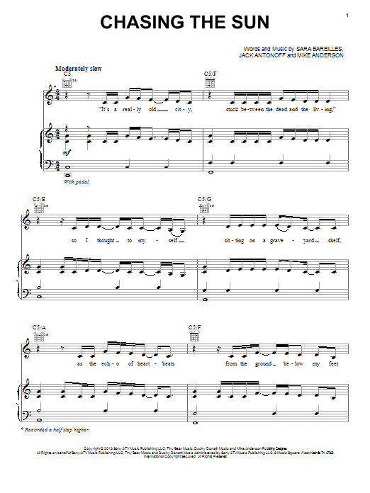 Sara Bareilles Chasing The Sun sheet music notes and chords. Download Printable PDF.