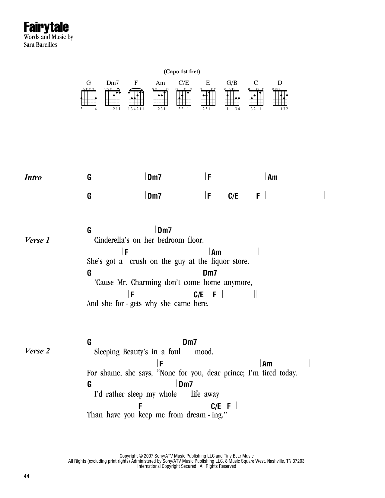 Sara Bareilles Fairytale sheet music notes and chords. Download Printable PDF.