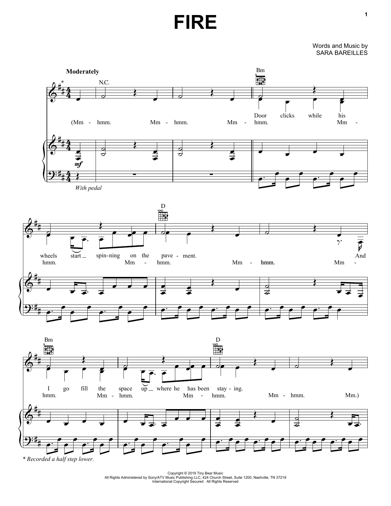 Learn to play Sara Bareilles Fire sheet music for Piano, Vocal & Guitar Chords (Right-Hand Melody) in minutes. Price: 7.8900$ Sara Bareilles Fire sheet music notes and chords arranged for Piano, Vocal & Guitar Chords (Right-Hand Melody)