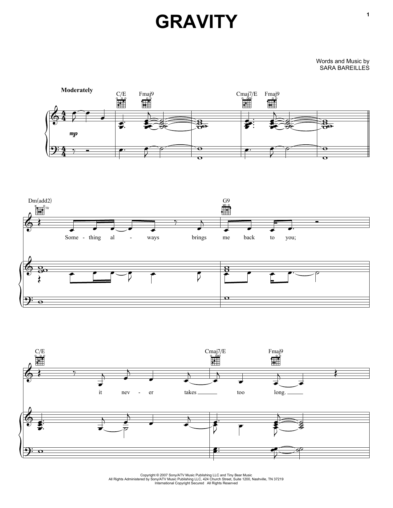 Sara Bareilles Gravity sheet music notes and chords. Download Printable PDF.