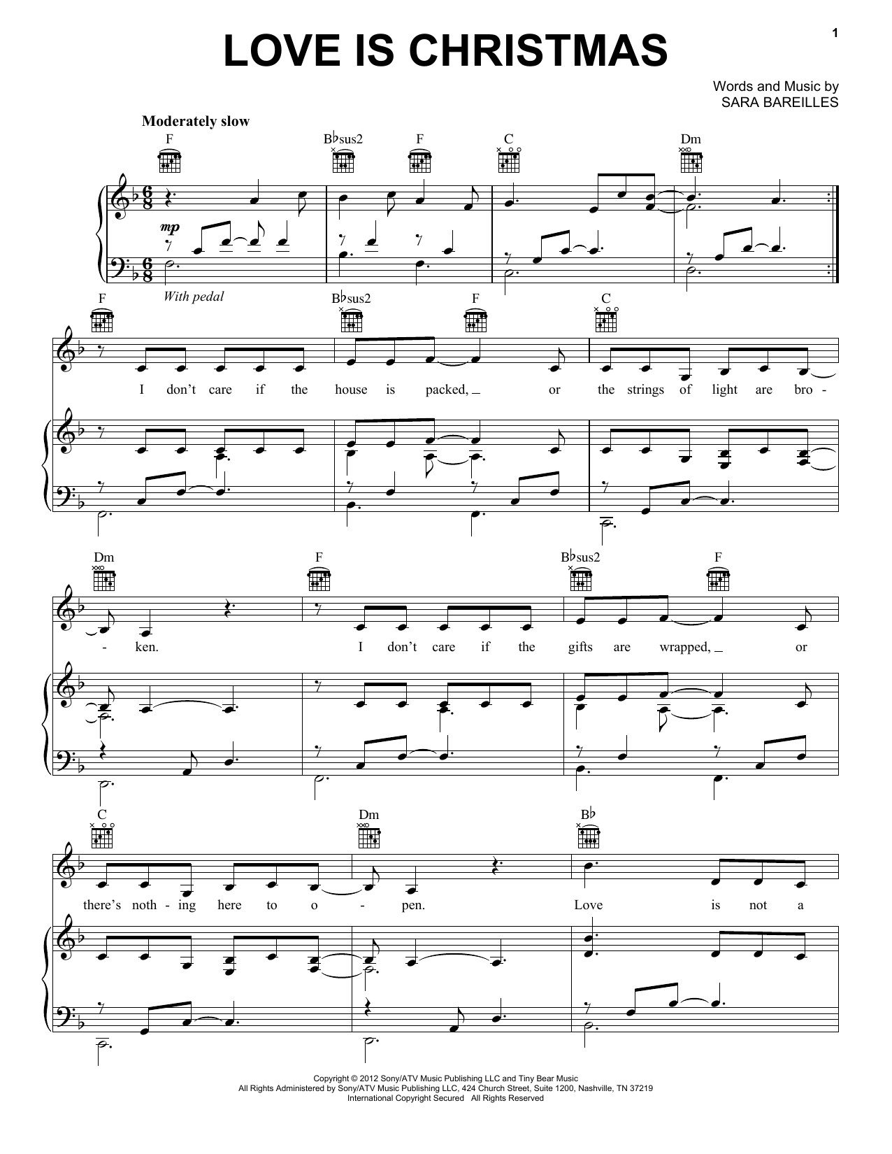 Sara Bareilles Love Is Christmas sheet music notes and chords. Download Printable PDF.