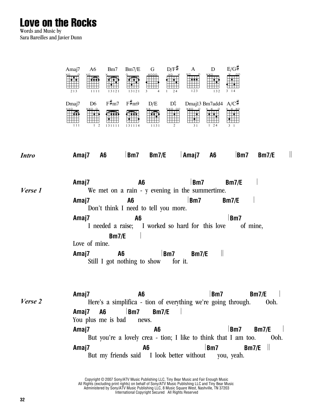 Learn to play Sara Bareilles Love On The Rocks sheet music for Guitar Chords/Lyrics in minutes. Price: 4.4900$ Sara Bareilles Love On The Rocks sheet music notes and chords arranged for Guitar Chords/Lyrics