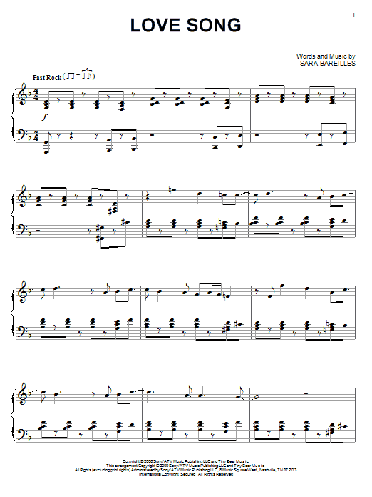 Sara Bareilles Love Song sheet music notes and chords. Download Printable PDF.