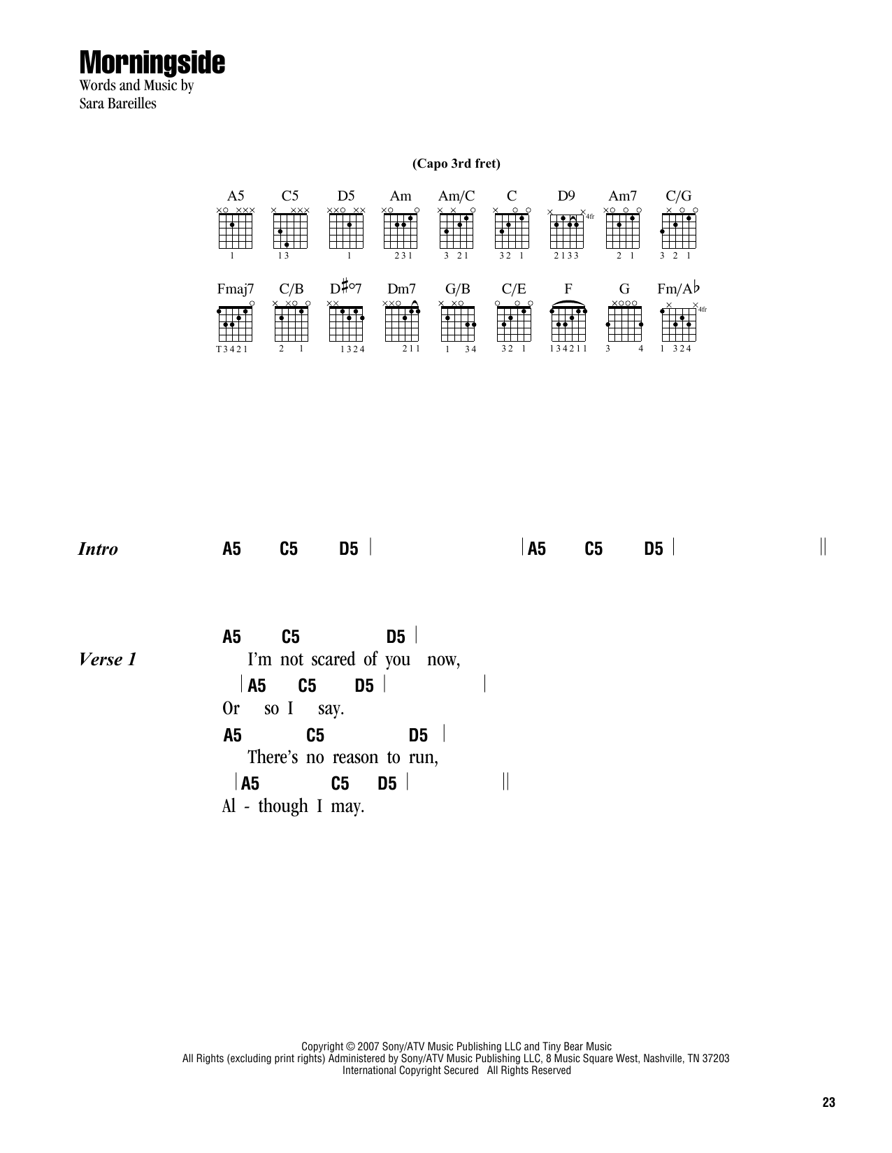 Sara Bareilles Morningside sheet music notes and chords. Download Printable PDF.