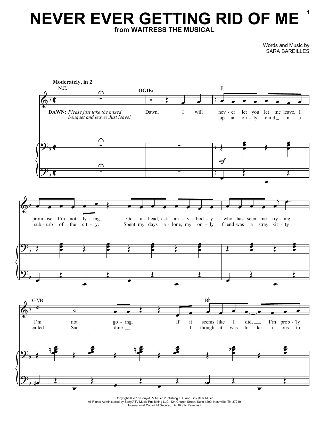 Sara Bareilles Never Ever Getting Rid Of Me (from Waitress The Musical) sheet music notes and chords. Download Printable PDF.