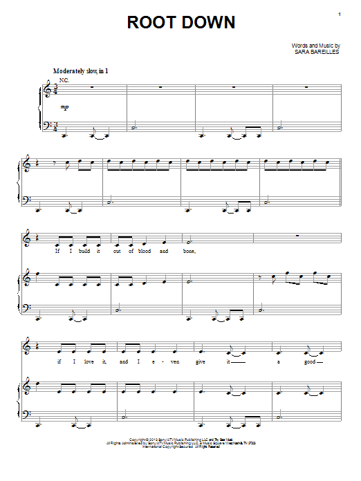 Sara Bareilles Root Down sheet music notes and chords arranged for Piano, Vocal & Guitar Chords (Right-Hand Melody)