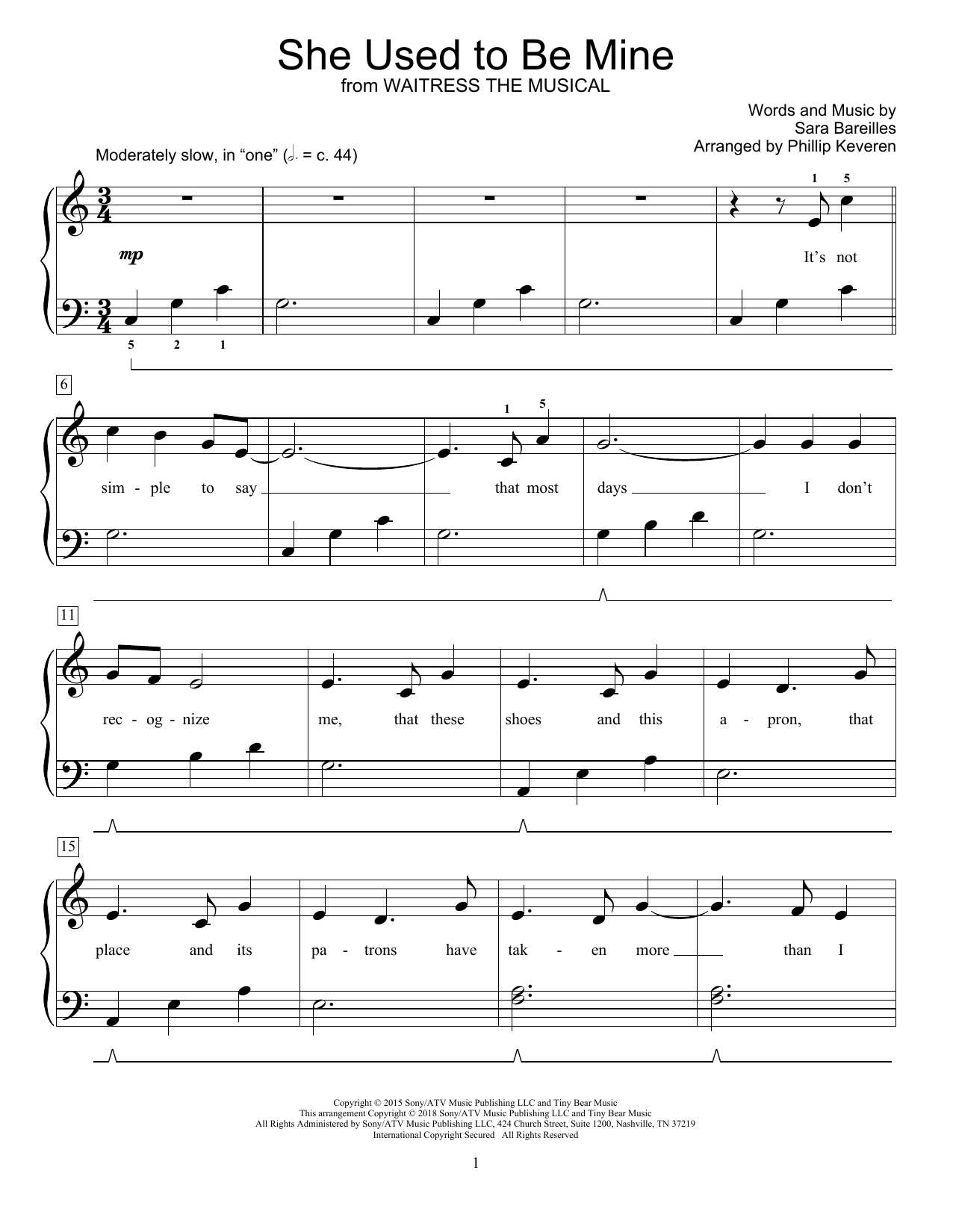 Learn to play Sara Bareilles She Used To Be Mine (from Waitress) (arr. Phillip Keveren) sheet music for Educational Piano in minutes. Price: 6.9900$ Sara Bareilles She Used To Be Mine (from Waitress) (arr. Phillip Keveren) sheet music notes and chords arranged for Educational Piano