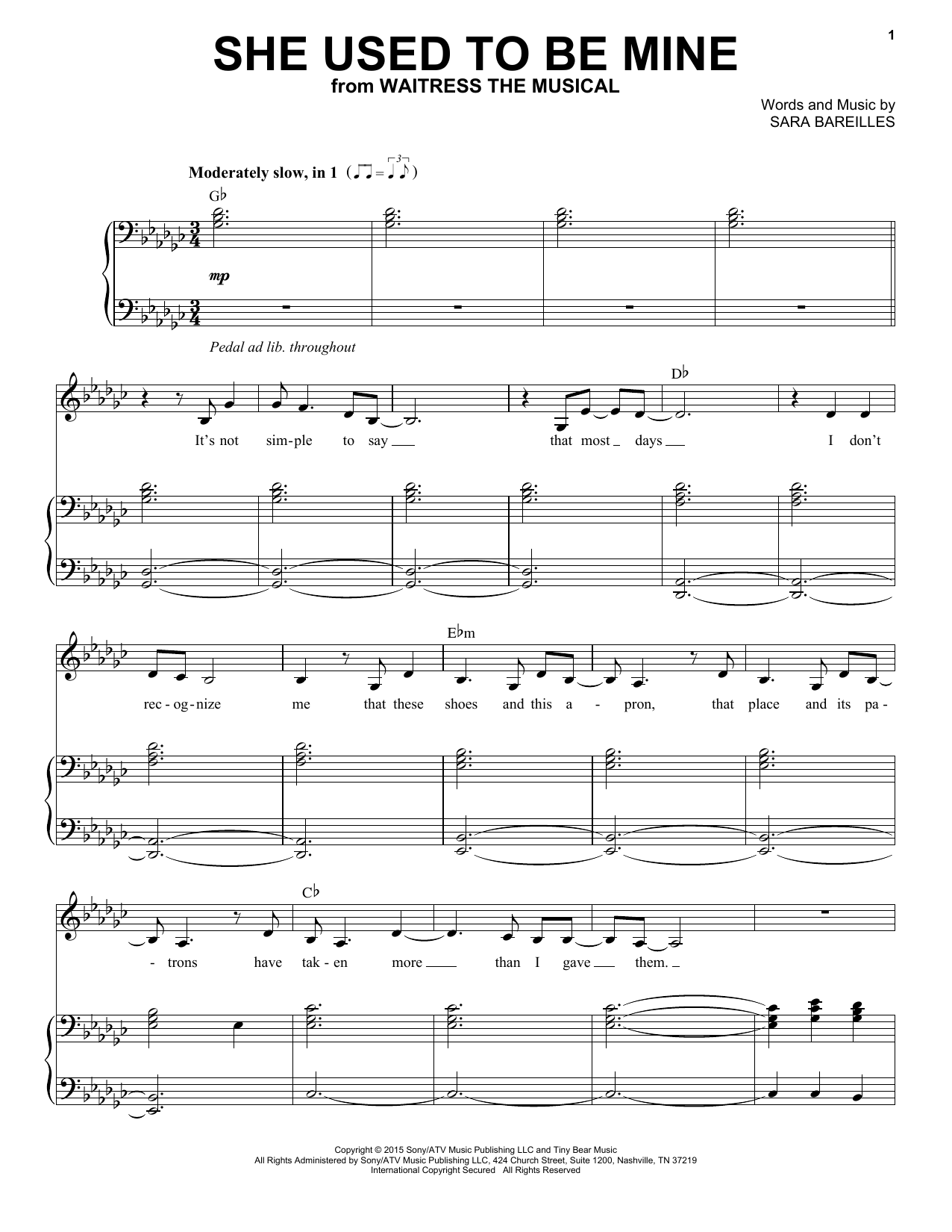 Sara Bareilles She Used To Be Mine (from Waitress The Musical) sheet music notes and chords. Download Printable PDF.