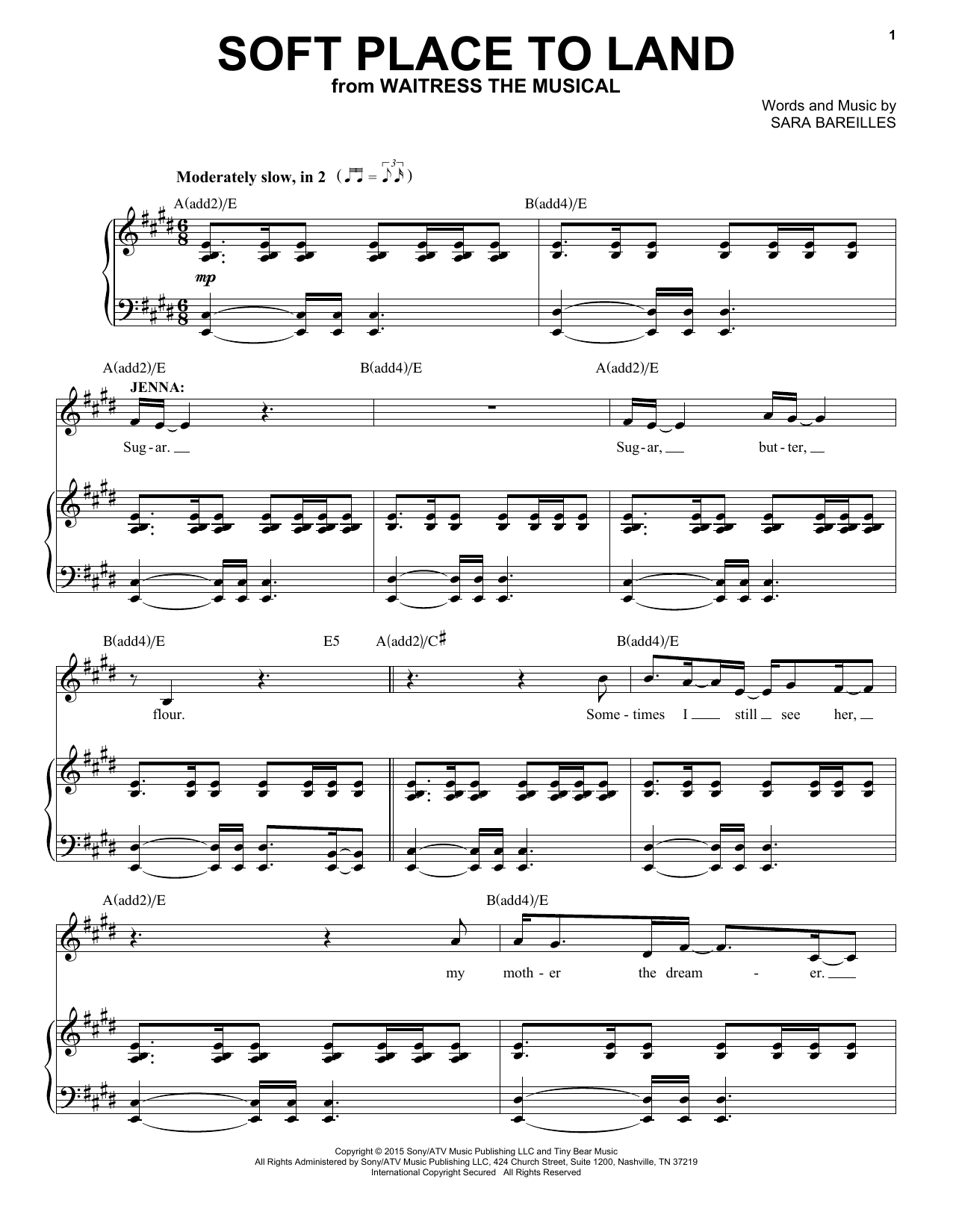 Sara Bareilles Soft Place To Land (from Waitress The Musical) sheet music notes and chords. Download Printable PDF.