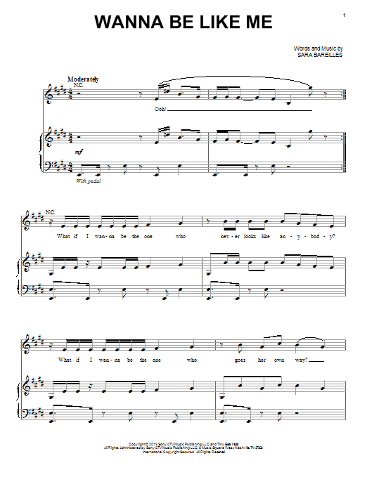 Sara Bareilles Wanna Be Like Me sheet music notes and chords arranged for Piano, Vocal & Guitar Chords (Right-Hand Melody)