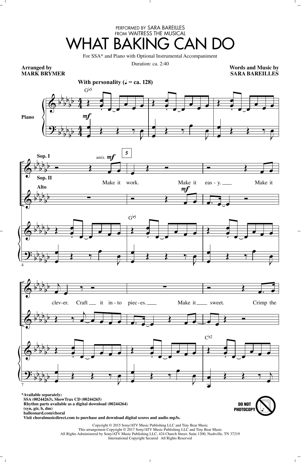 Sara Bareilles What Baking Can Do (arr. Mark Brymer) sheet music notes and chords arranged for SSA Choir