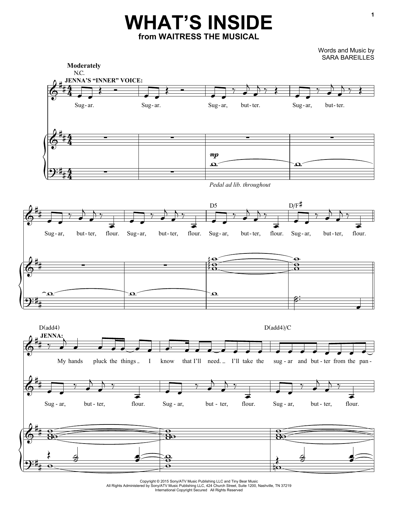 Sara Bareilles What's Inside (from Waitress The Musical) sheet music notes and chords. Download Printable PDF.