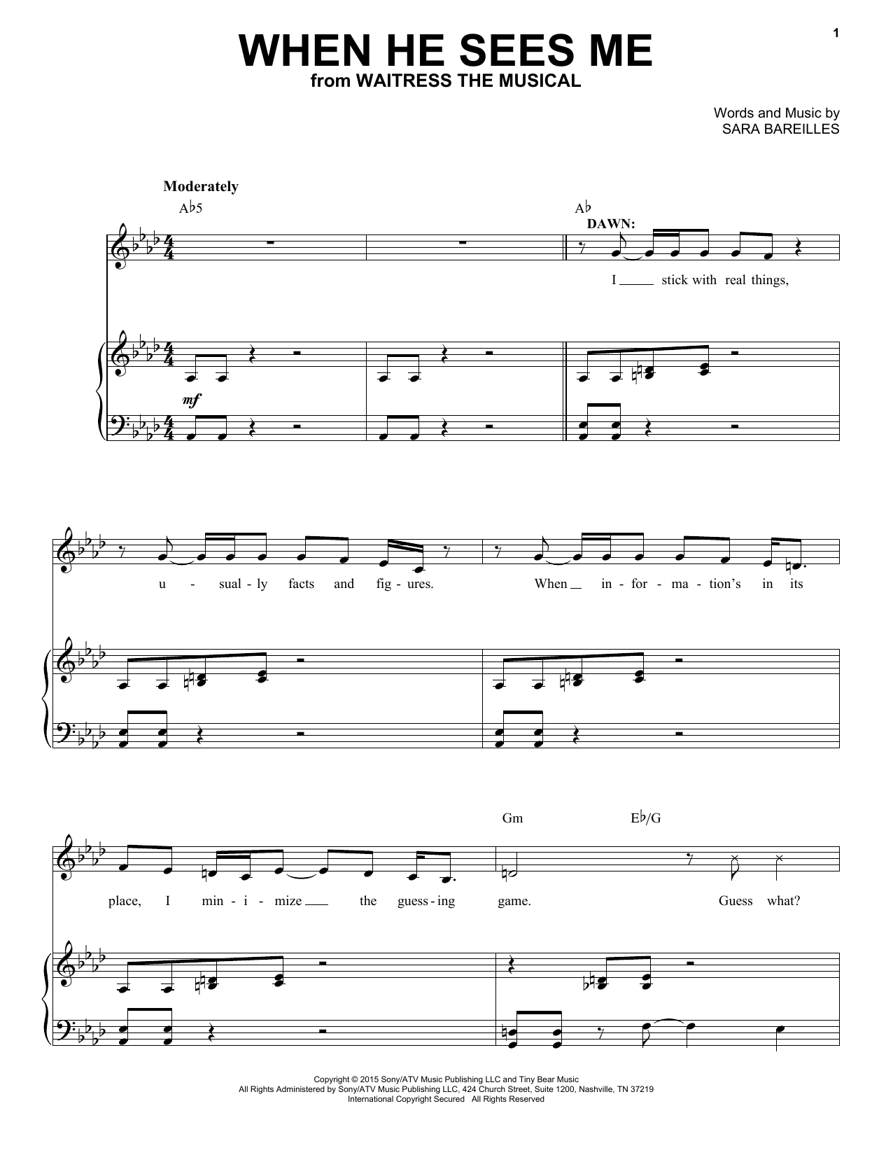 Sara Bareilles When He Sees Me (from Waitress The Musical) sheet music notes and chords. Download Printable PDF.