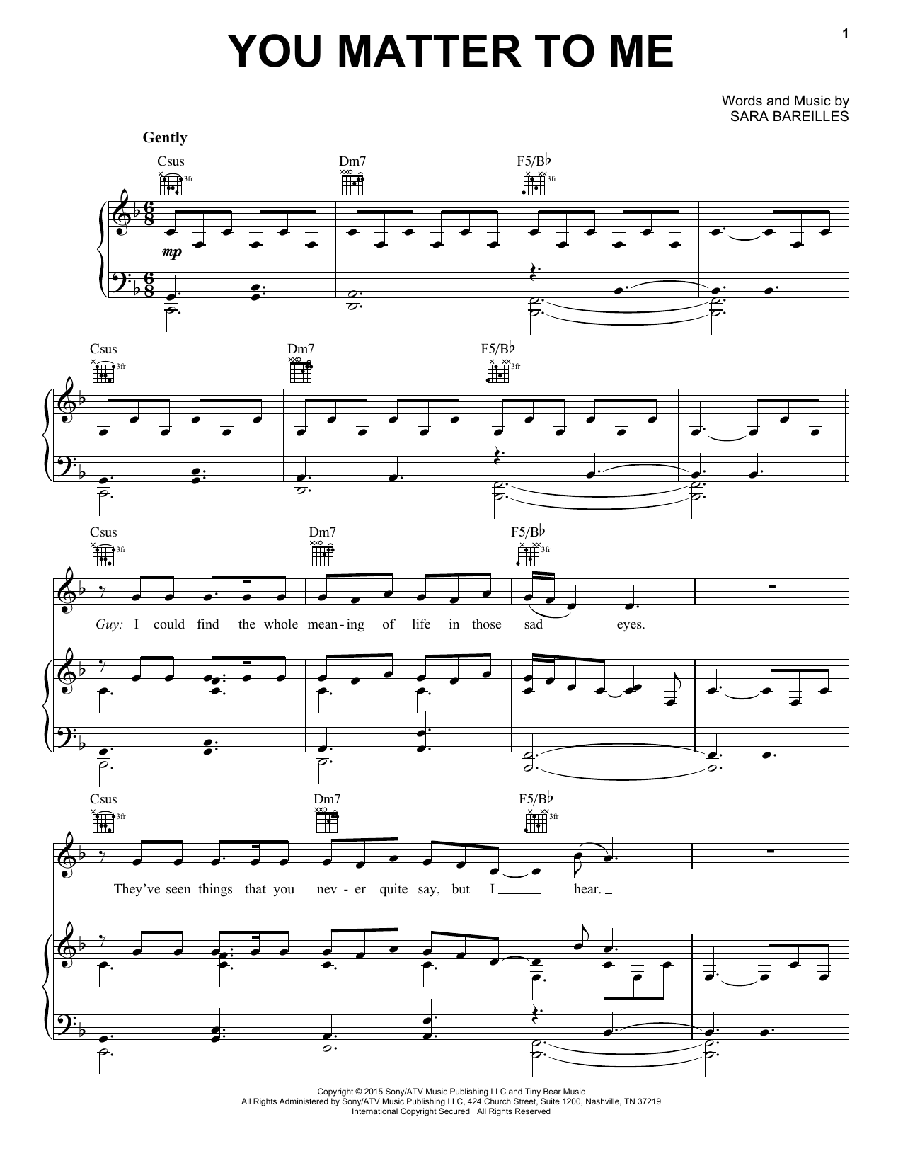 Sara Bareilles You Matter To Me (from Waitress The Musical) sheet music notes and chords. Download Printable PDF.