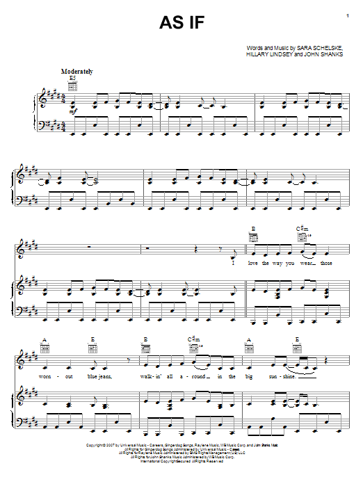 Learn to play Sara Evans As If sheet music for Piano, Vocal & Guitar Chords (Right-Hand Melody) in minutes. Price: 7.8900$ Sara Evans As If sheet music notes and chords arranged for Piano, Vocal & Guitar Chords (Right-Hand Melody)
