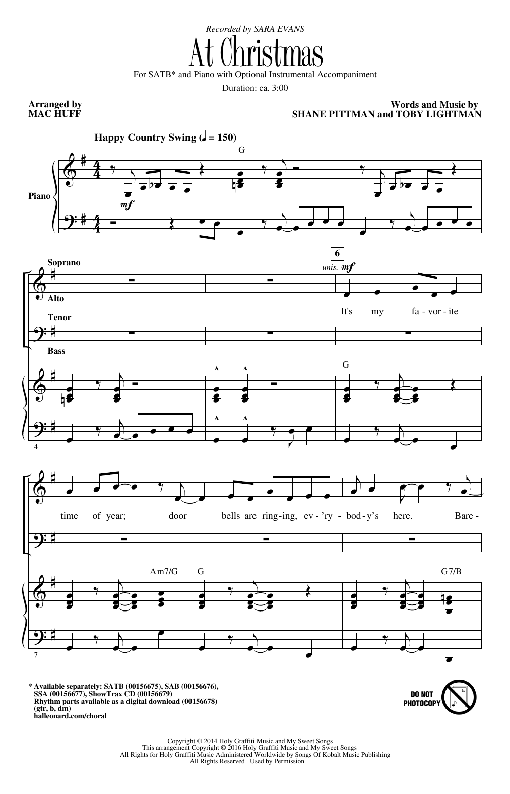 Sara Evans At Christmas (arr. Mac Huff) sheet music notes and chords. Download Printable PDF.