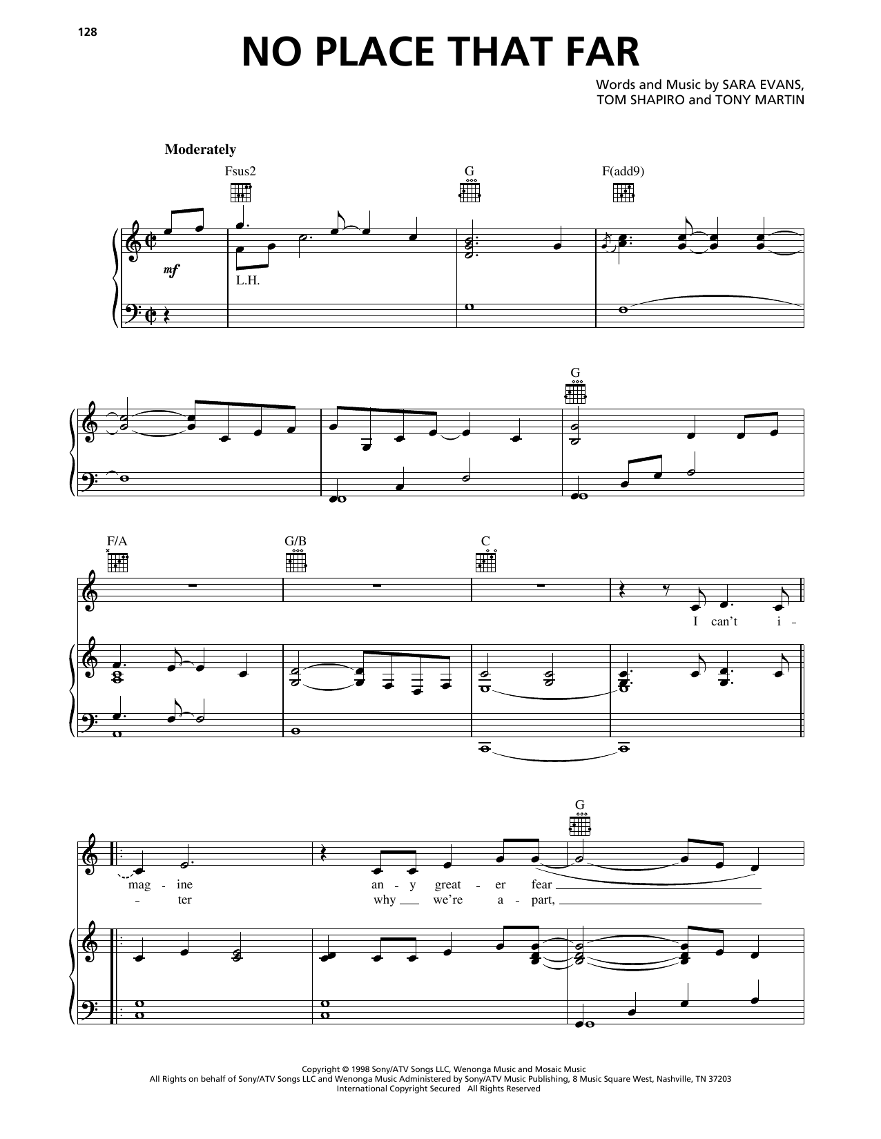 Learn to play Sara Evans No Place That Far sheet music for Piano, Vocal & Guitar Chords (Right-Hand Melody) in minutes. Price: 7.8900$ Sara Evans No Place That Far sheet music notes and chords arranged for Piano, Vocal & Guitar Chords (Right-Hand Melody)