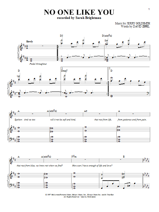 Sarah Brightman No One Like You sheet music notes and chords. Download Printable PDF.