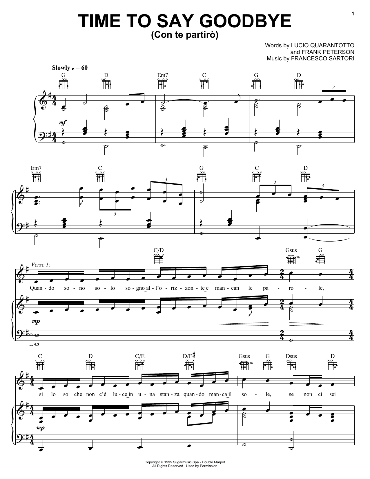 Andrea Bocelli & Sarah Brightman Time To Say Goodbye sheet music notes and chords. Download Printable PDF.