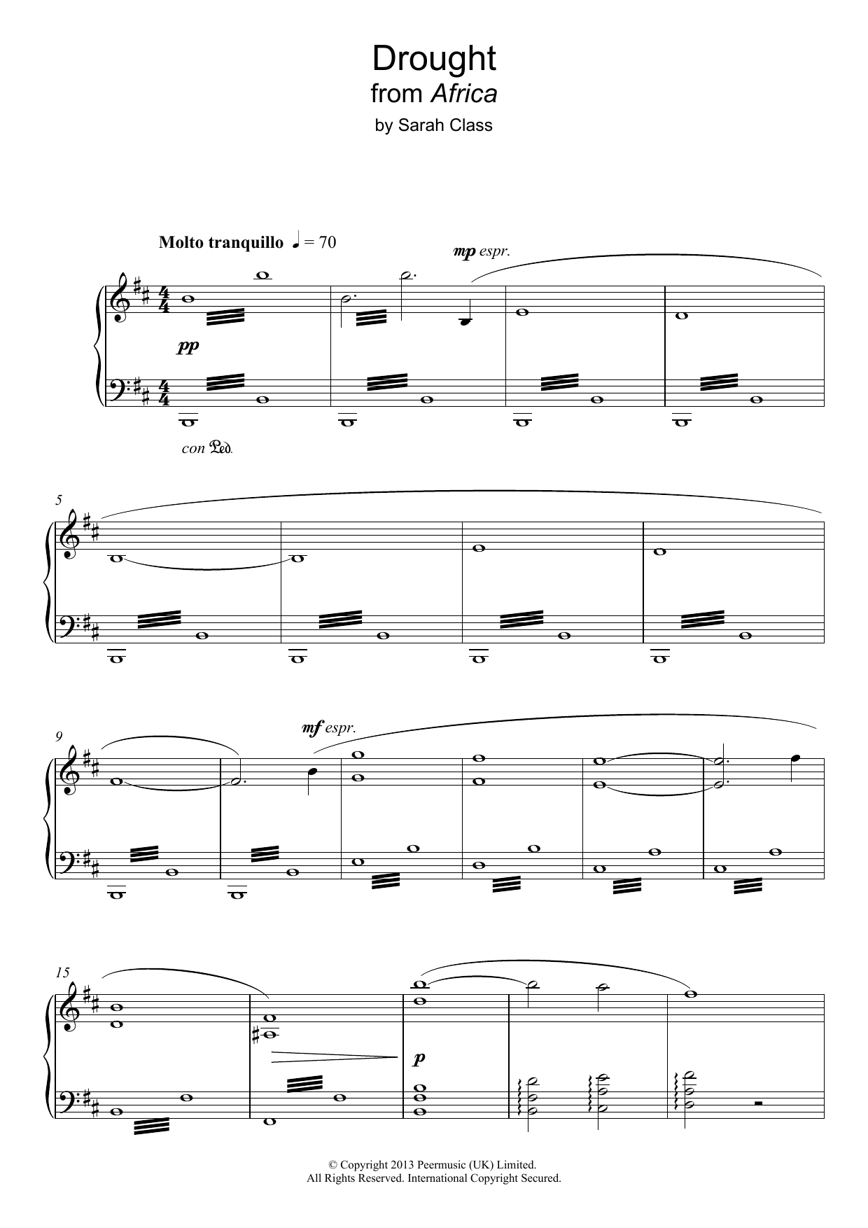 Learn to play Sarah Class Drought (from 'Africa') sheet music for Piano Solo in minutes. Price: 7.8900$ Sarah Class Drought (from 'Africa') sheet music notes and chords arranged for Piano Solo