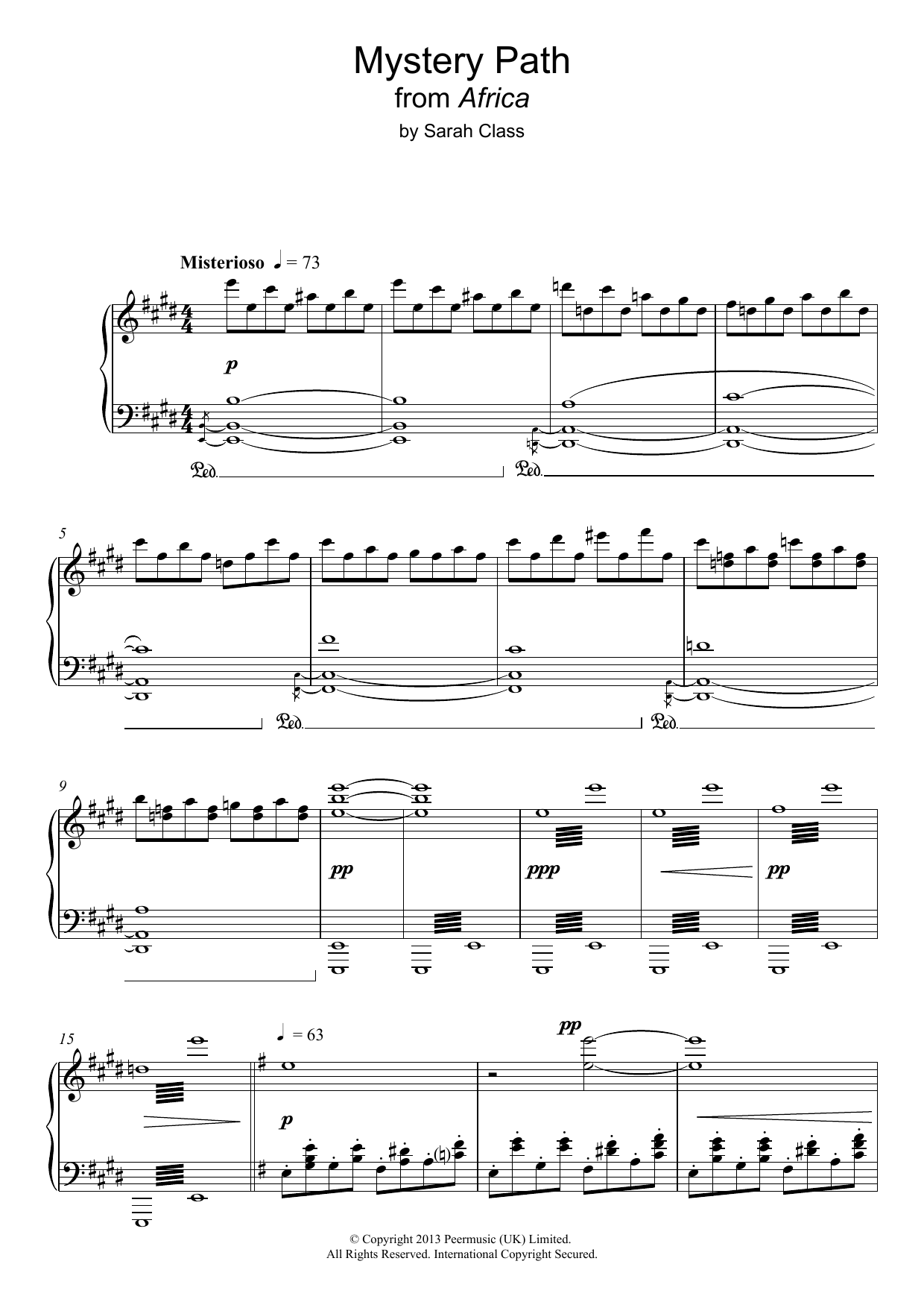 Learn to play Sarah Class Mystery Path (from 'Africa') sheet music for Piano Solo in minutes. Price: 7.8900$ Sarah Class Mystery Path (from 'Africa') sheet music notes and chords arranged for Piano Solo