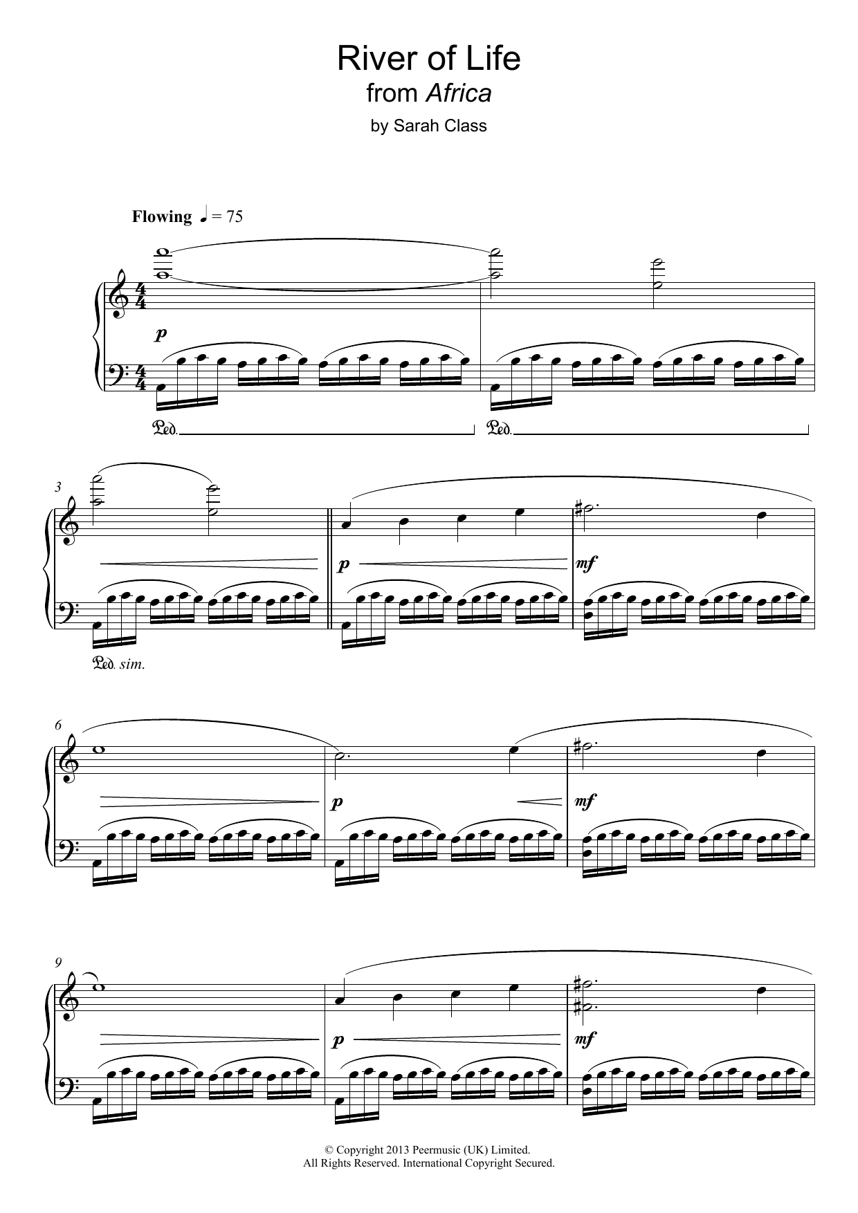 Learn to play Sarah Class River Of Life (from 'Africa') sheet music for Piano Solo in minutes. Price: 7.8900$ Sarah Class River Of Life (from 'Africa') sheet music notes and chords arranged for Piano Solo