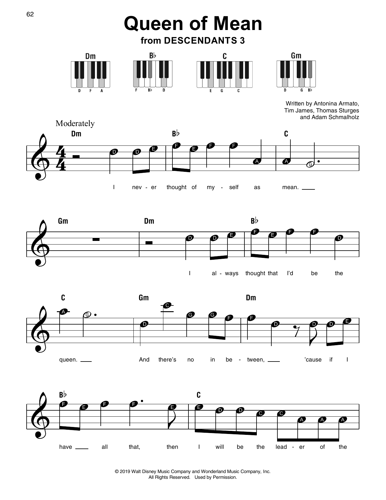 Sarah Jeffery Queen Of Mean (from Disney's Descendants 3) sheet music notes and chords. Download Printable PDF.