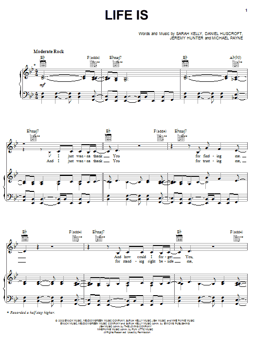 Learn to play Sarah Kelly Life Is sheet music for Piano, Vocal & Guitar Chords (Right-Hand Melody) in minutes. Price: 7.8900$ Sarah Kelly Life Is sheet music notes and chords arranged for Piano, Vocal & Guitar Chords (Right-Hand Melody)