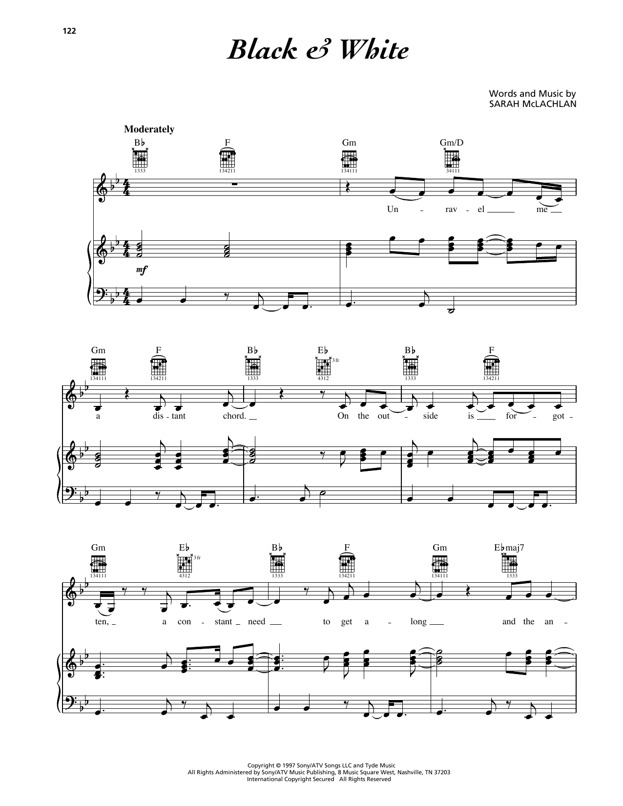 Learn to play Sarah McLachlan Black & White sheet music for Piano, Vocal & Guitar Chords (Right-Hand Melody) in minutes. Price: 7.8900$ Sarah McLachlan Black & White sheet music notes and chords arranged for Piano, Vocal & Guitar Chords (Right-Hand Melody)