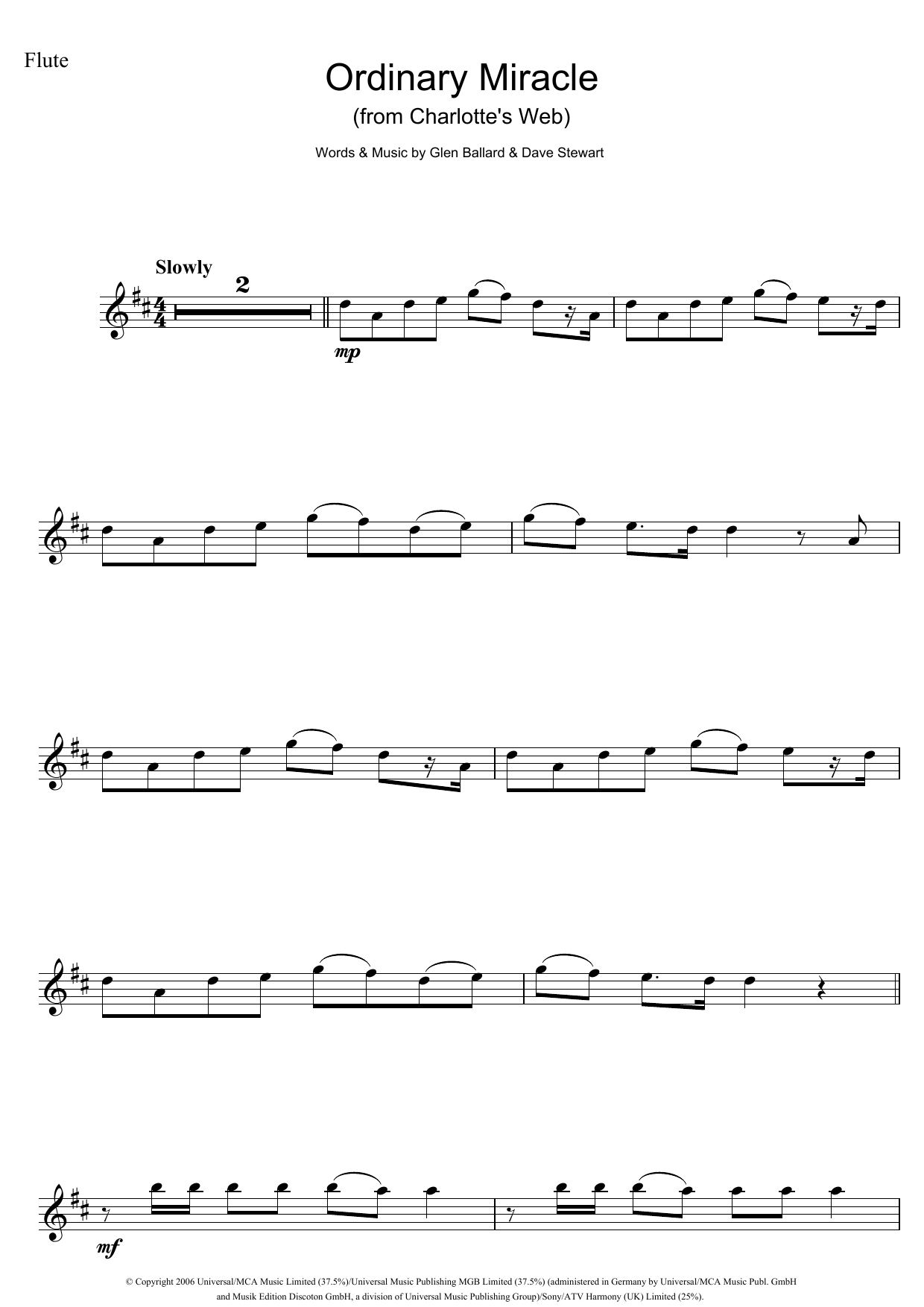 Sarah McLachlan Ordinary Miracle (from Charlotte's Web) sheet music notes and chords. Download Printable PDF.