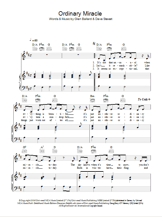 Sarah McLachlan Ordinary Miracle (from Charlotte's Web) sheet music notes and chords. Download Printable PDF.