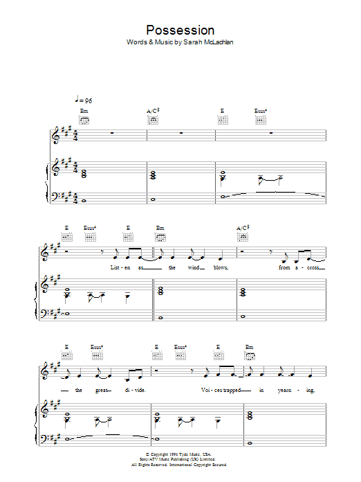 Sarah McLachlan Possession sheet music notes and chords. Download Printable PDF.