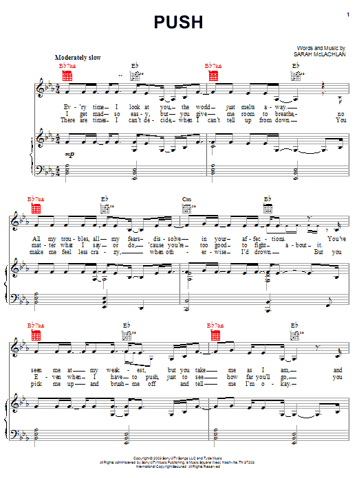 Learn to play Sarah McLachlan Push sheet music for Piano, Vocal & Guitar Chords (Right-Hand Melody) in minutes. Price: 7.8900$ Sarah McLachlan Push sheet music notes and chords arranged for Piano, Vocal & Guitar Chords (Right-Hand Melody)