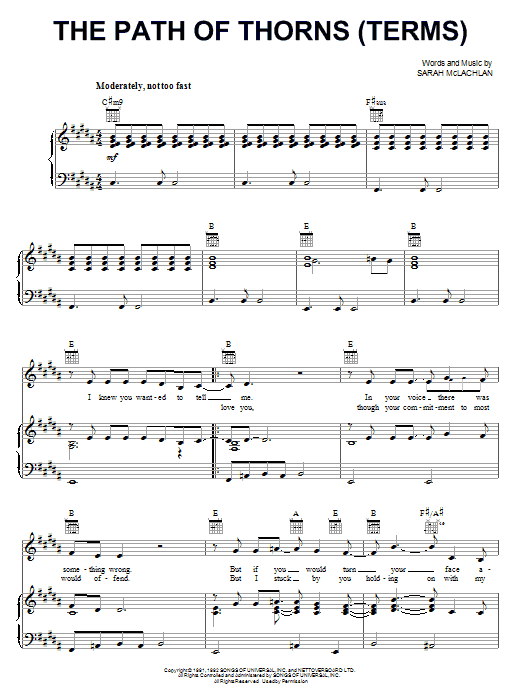 Learn to play Sarah McLachlan The Path Of Thorns (Terms) sheet music for Ukulele in minutes. Price: 5.9900$ Sarah McLachlan The Path Of Thorns (Terms) sheet music notes and chords arranged for Ukulele