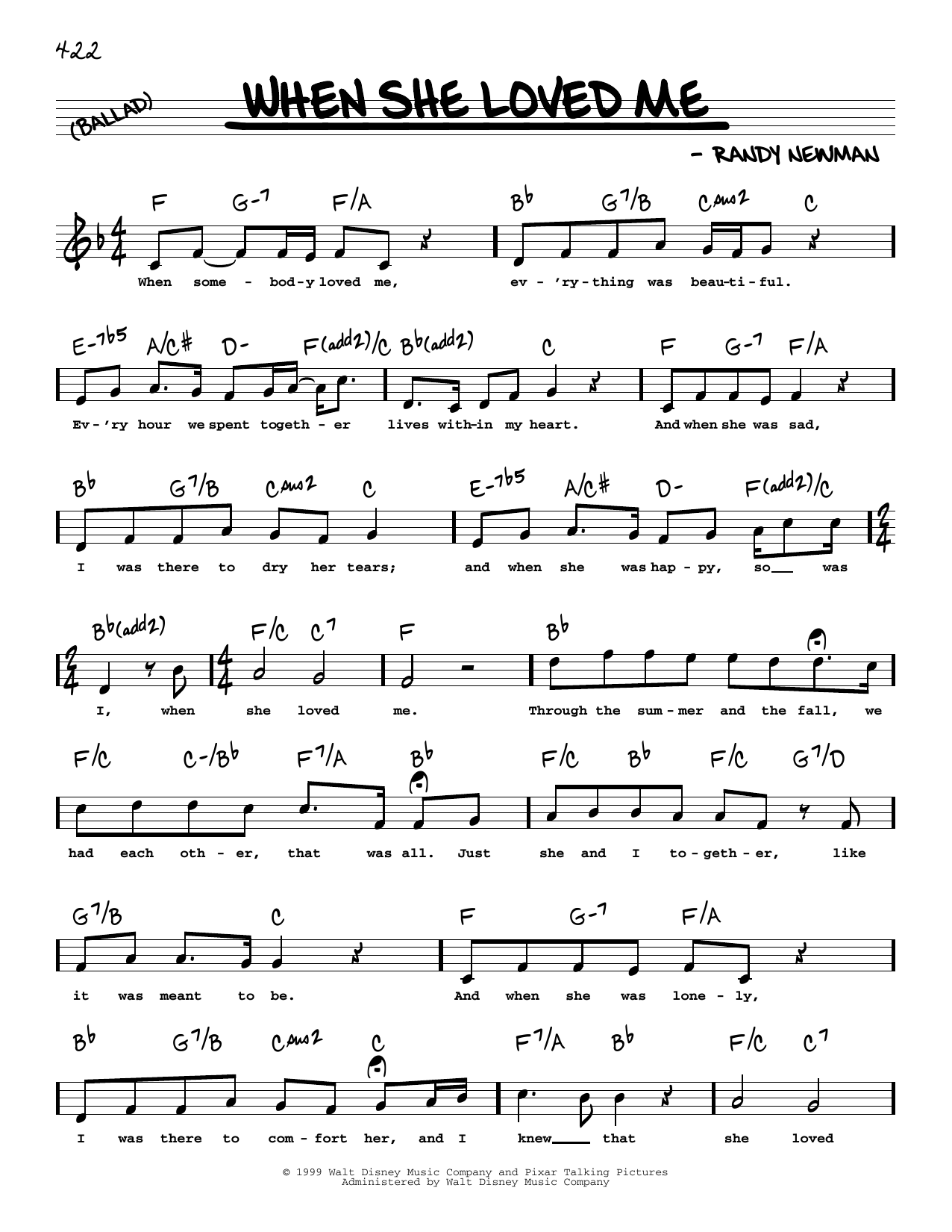 Sarah McLachlan When She Loved Me (High Voice) (from Toy Story 2) sheet music notes and chords. Download Printable PDF.