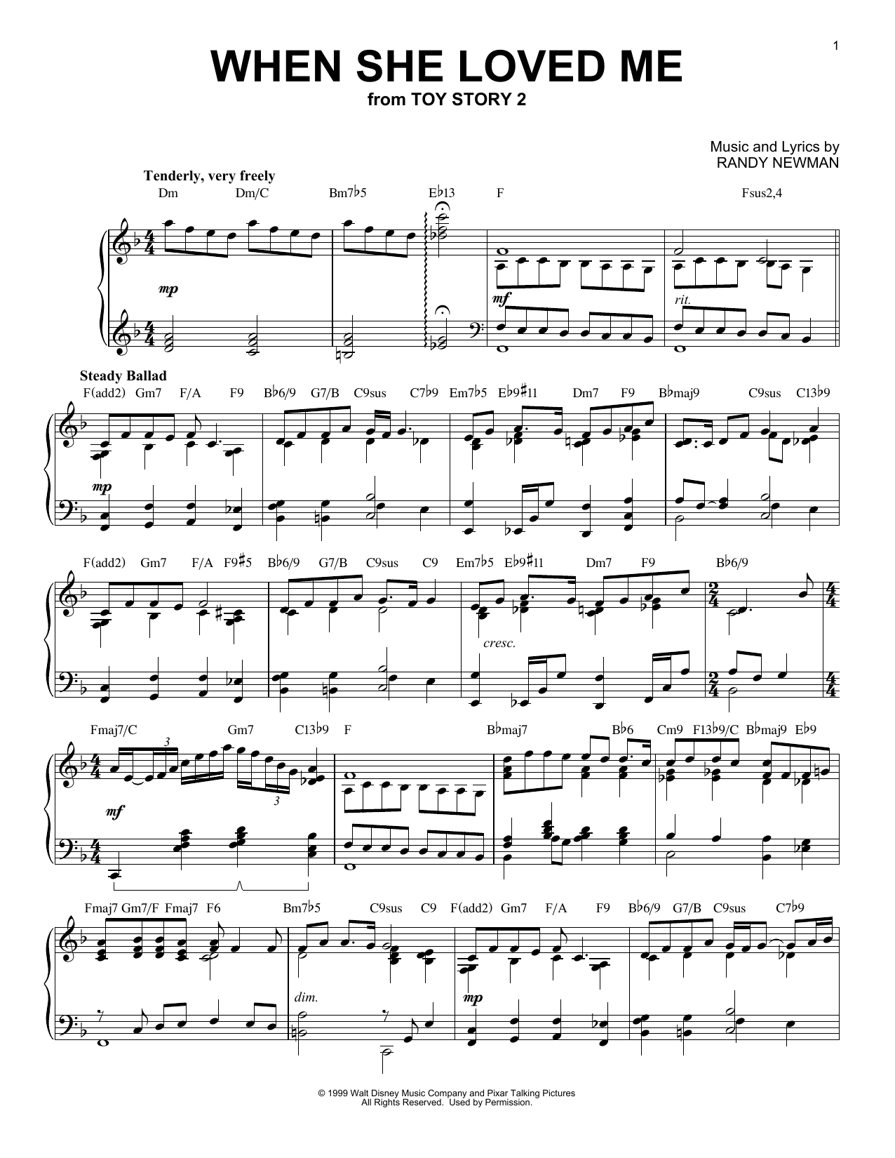 Sarah McLachlan When She Loved Me [Jazz version] (from Disney's Toy Story 2) sheet music notes and chords. Download Printable PDF.