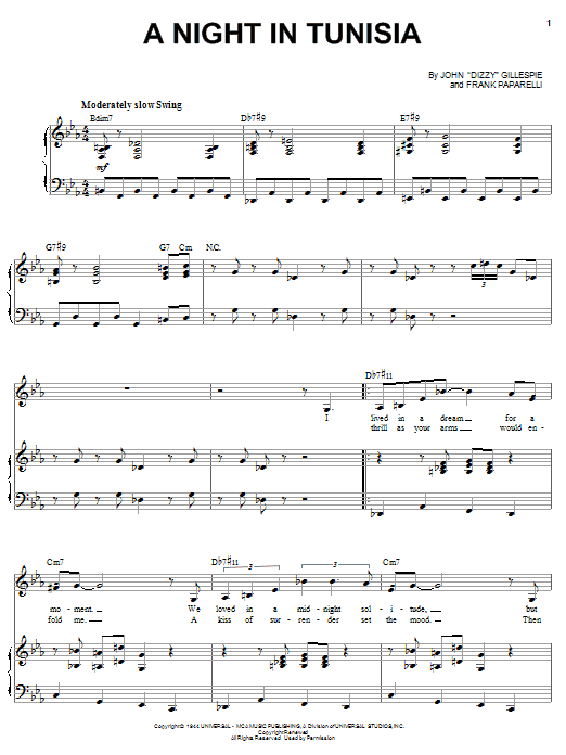 Learn to play Sarah Vaughan A Night In Tunisia sheet music for Piano & Vocal in minutes. Price: 7.8900$ Sarah Vaughan A Night In Tunisia sheet music notes and chords arranged for Piano & Vocal