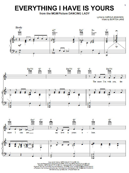 Learn to play Sarah Vaughan Everything I Have Is Yours sheet music for Piano, Vocal & Guitar Chords (Right-Hand Melody) in minutes. Price: 7.8900$ Sarah Vaughan Everything I Have Is Yours sheet music notes and chords arranged for Piano, Vocal & Guitar Chords (Right-Hand Melody)