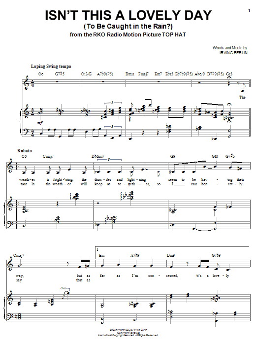 Learn to play Sarah Vaughan Isn't This A Lovely Day (To Be Caught In The Rain?) sheet music for Piano & Vocal in minutes. Price: 7.8900$ Sarah Vaughan Isn't This A Lovely Day (To Be Caught In The Rain?) sheet music notes and chords arranged for Piano & Vocal