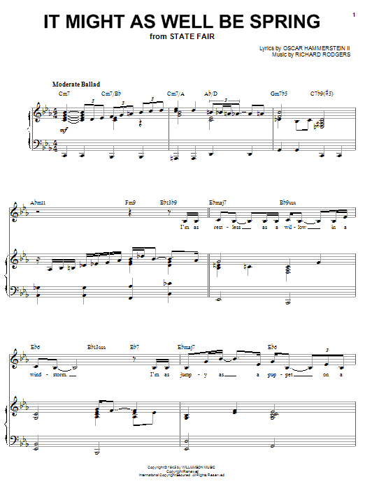 Sarah Vaughan It Might As Well Be Spring sheet music notes and chords arranged for Piano & Vocal